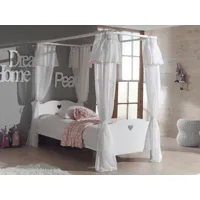 lit à baldaquin amora 90x200 cm blanc avec rideaux et sans tiroir